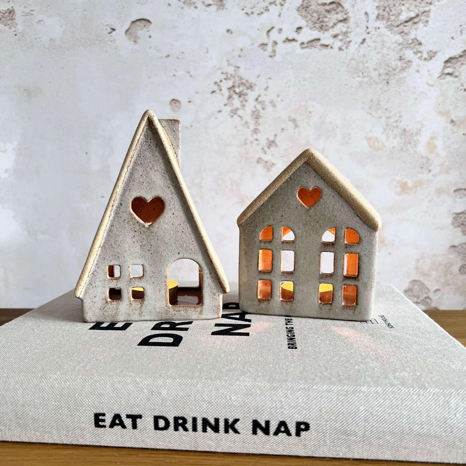 Cottage tea light holder duo