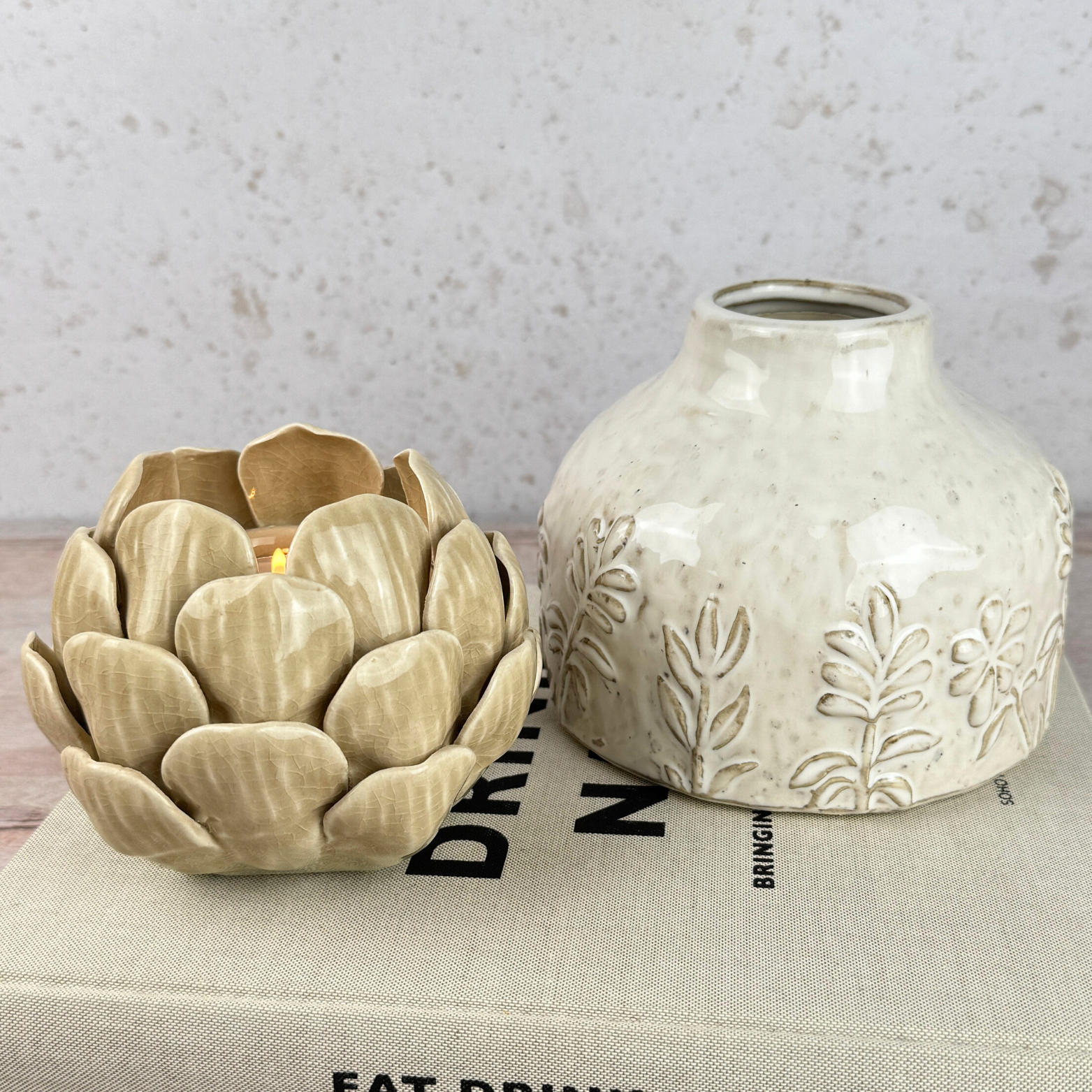 candle holder and etched vase