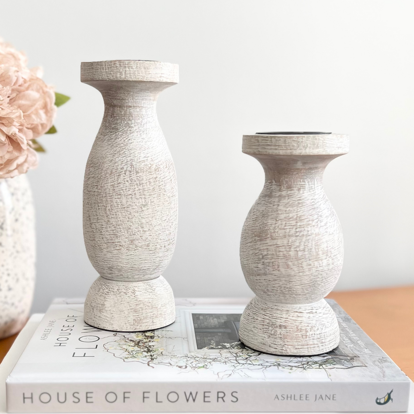 rustic candle holder duo