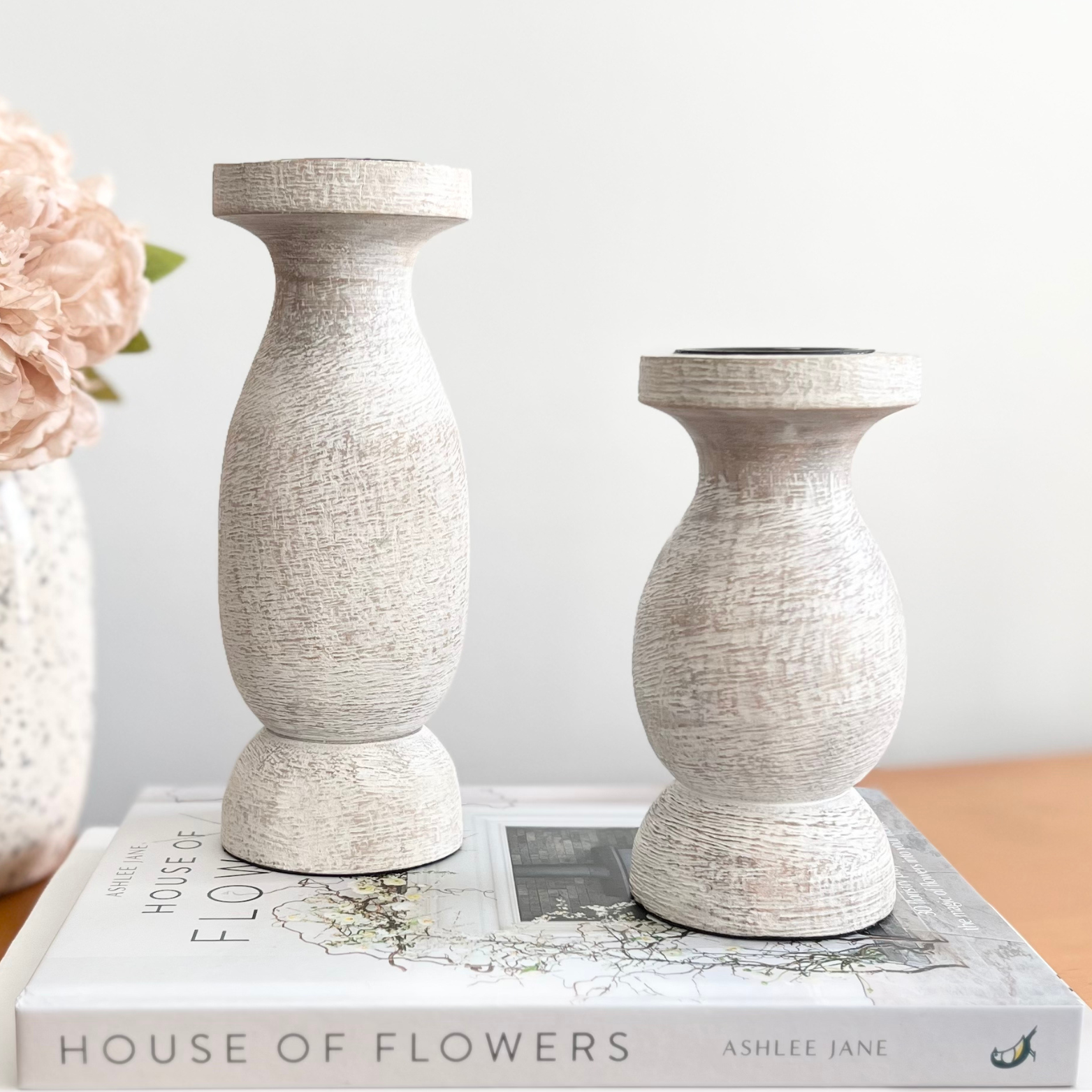 rustic candle holder duo