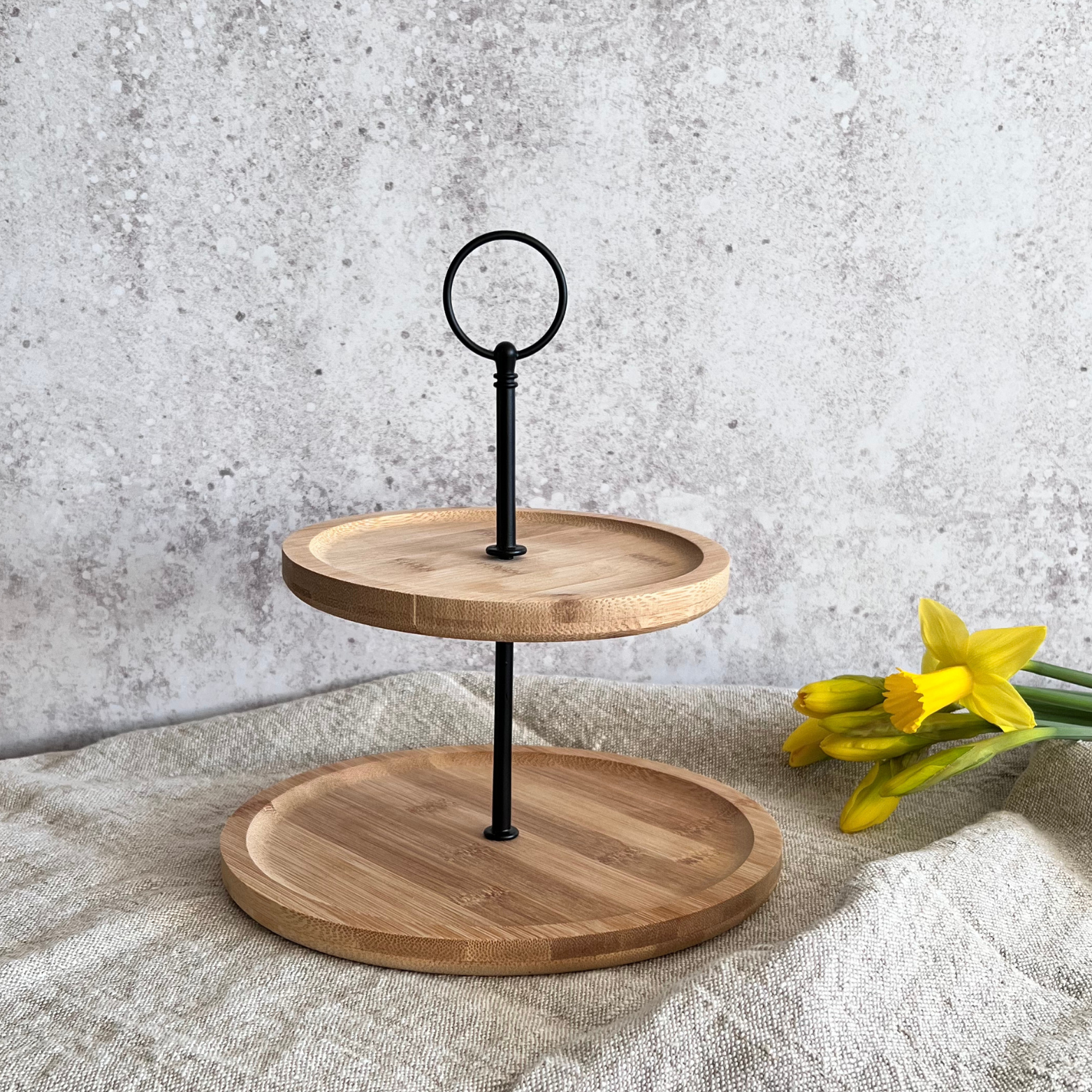 bamboo serving stand suitable to display home decor or use to serve food