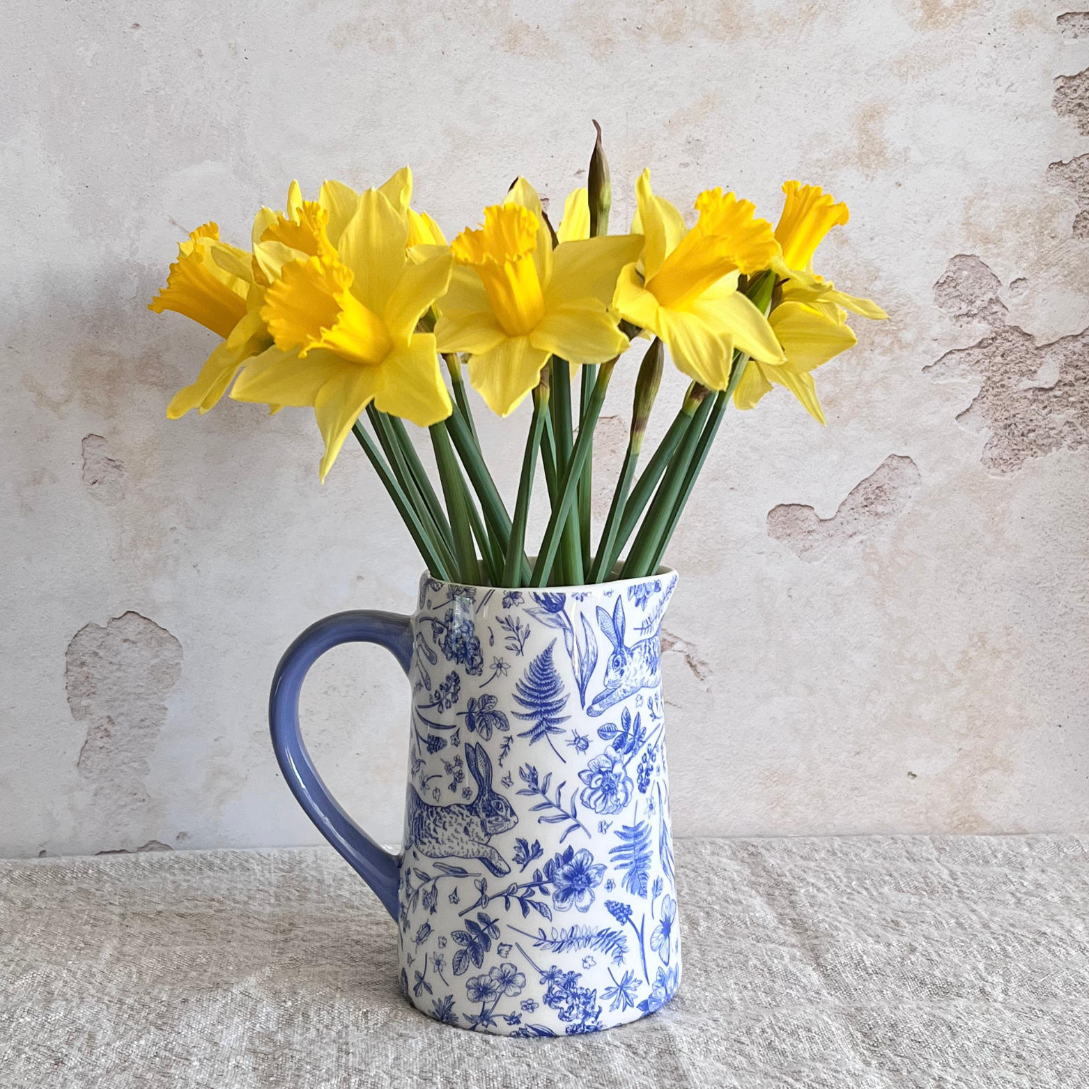 blue hare jug with flowers