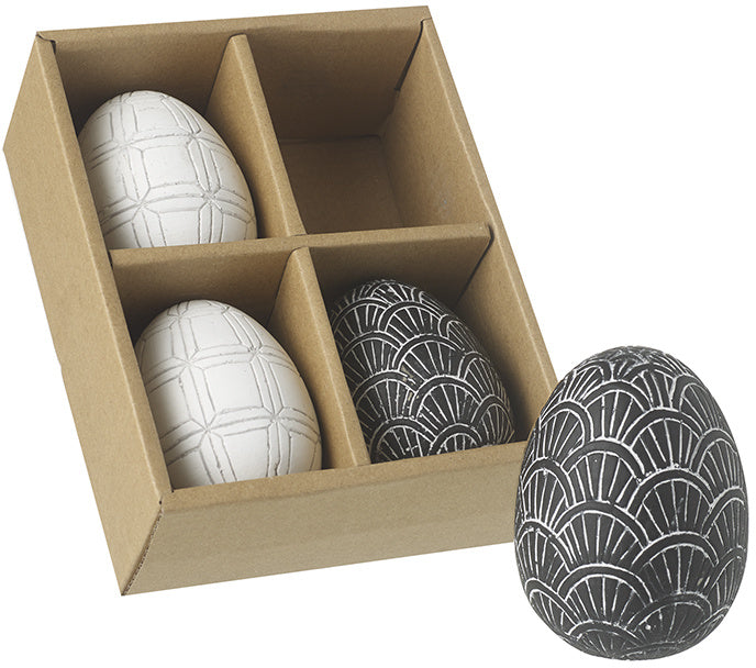 cement black and white eggs