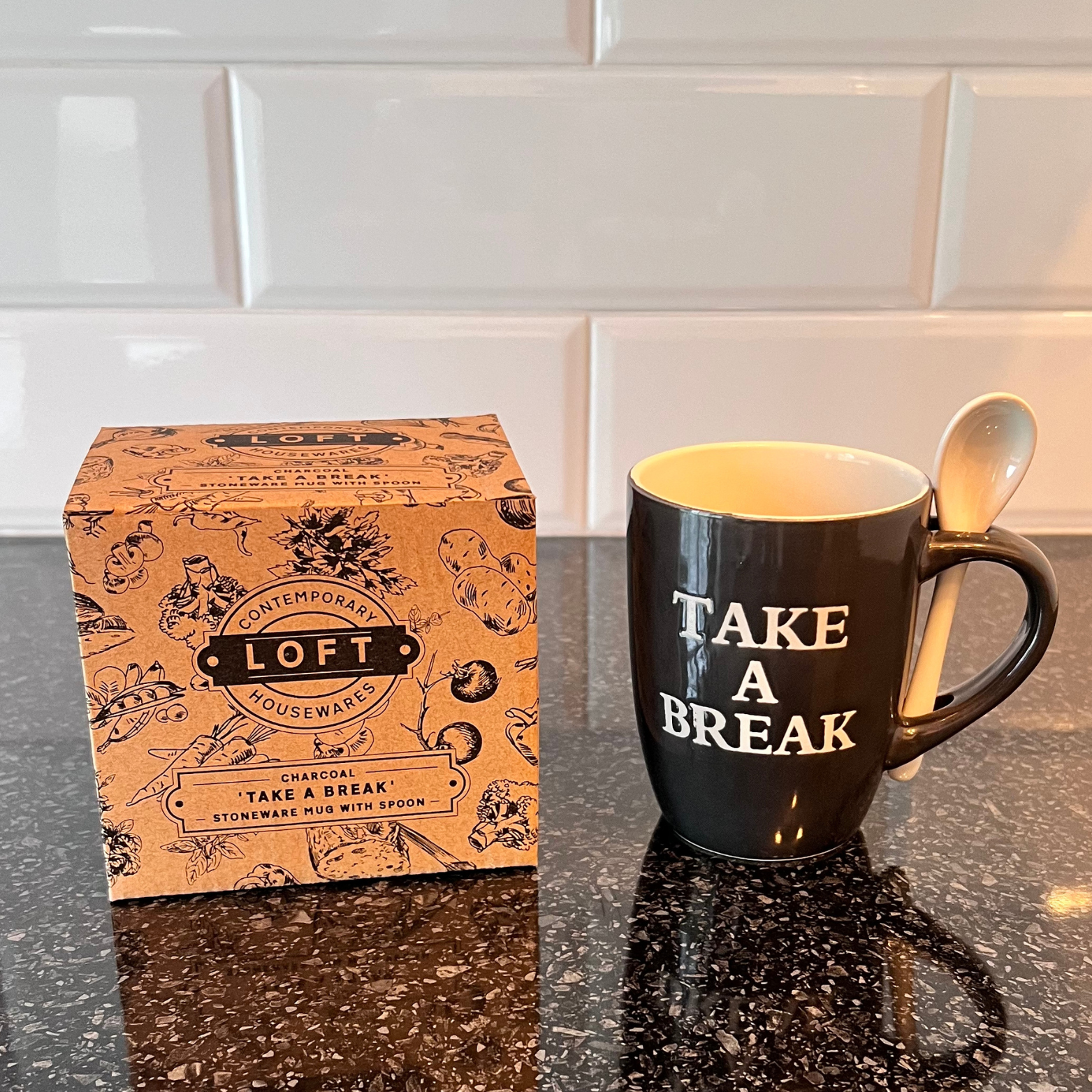 charcoal take a break mug with box