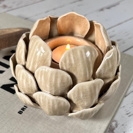 cream artichoke candle holder