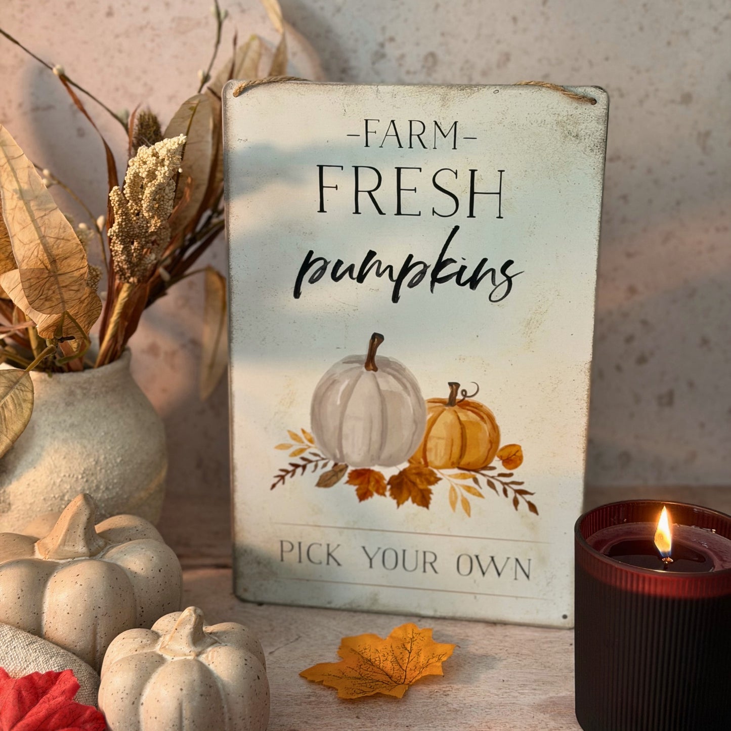 Farm Fresh Pumpkins White Sign