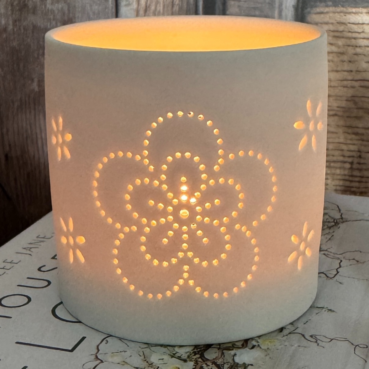 floral teal light holder