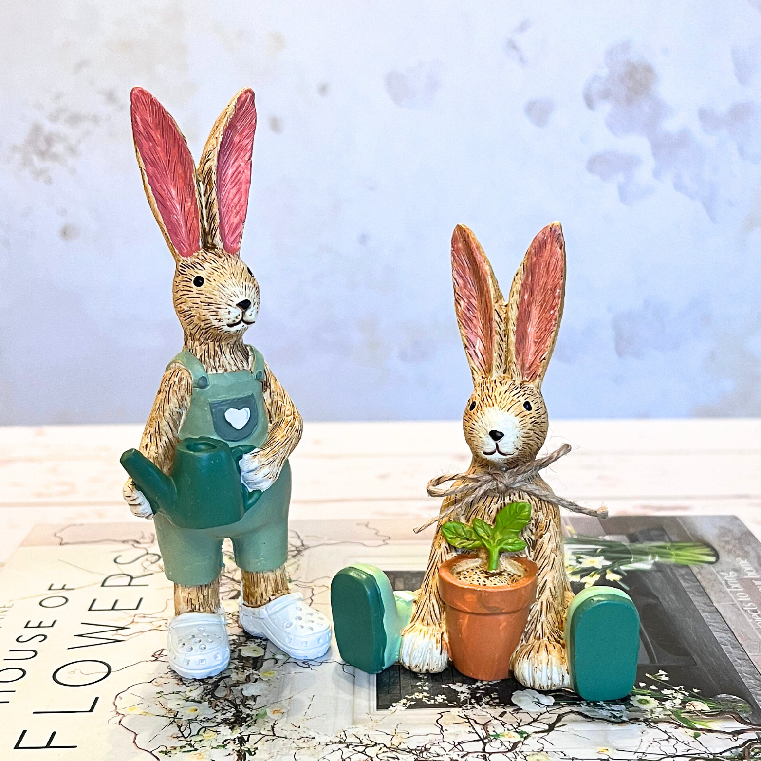 gardening bunny duo styled