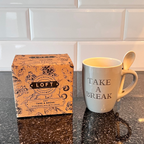 grey take a break mug with box