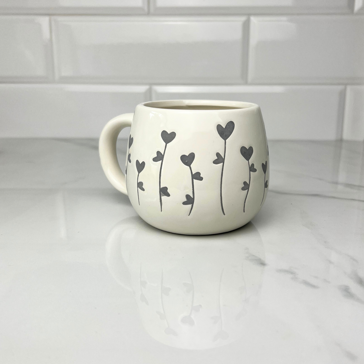 heart floral mug, grey