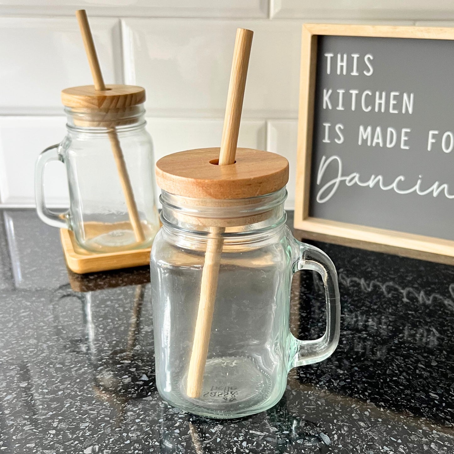 mason jar and bamboo straw