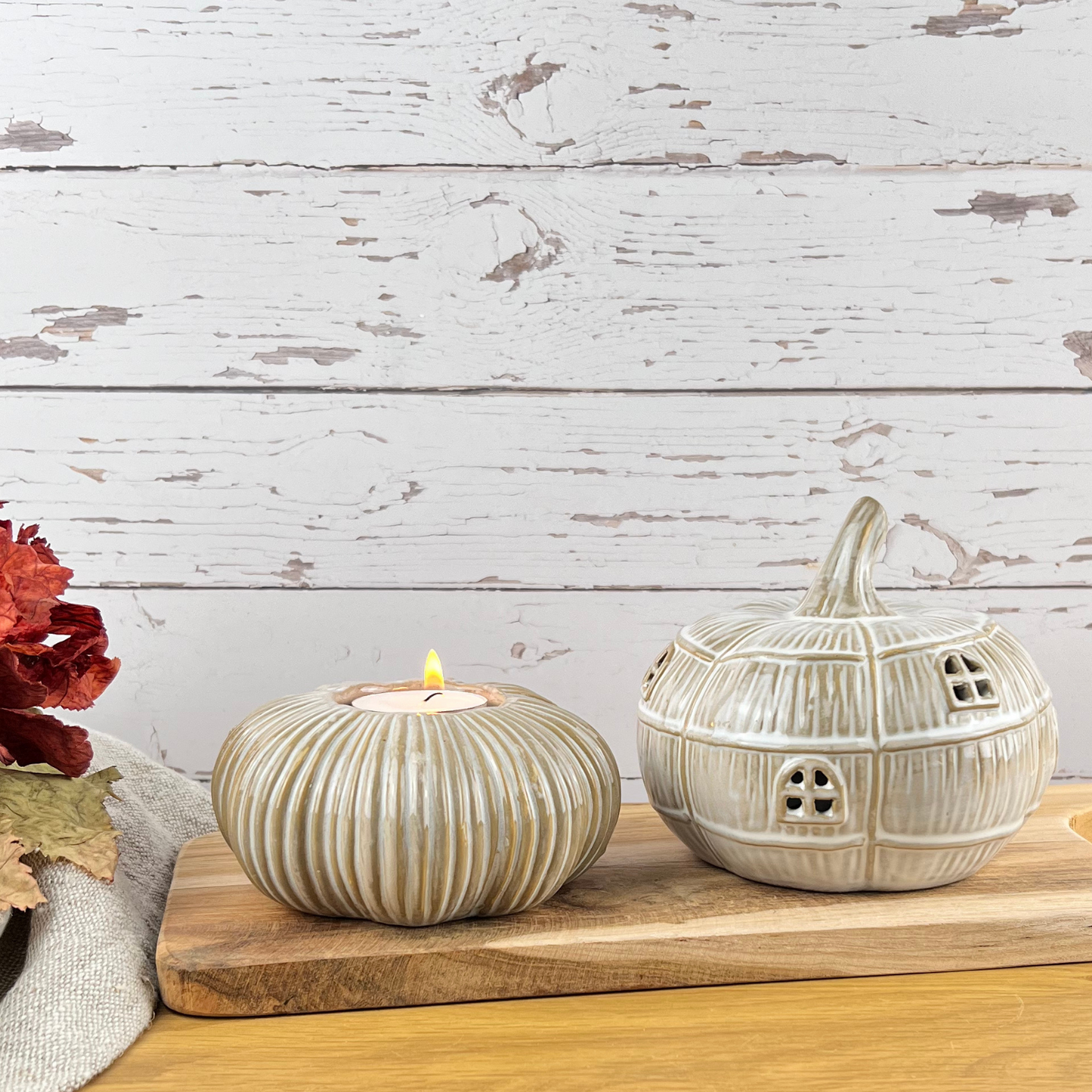 natural ceramic pumpkin tea light holder