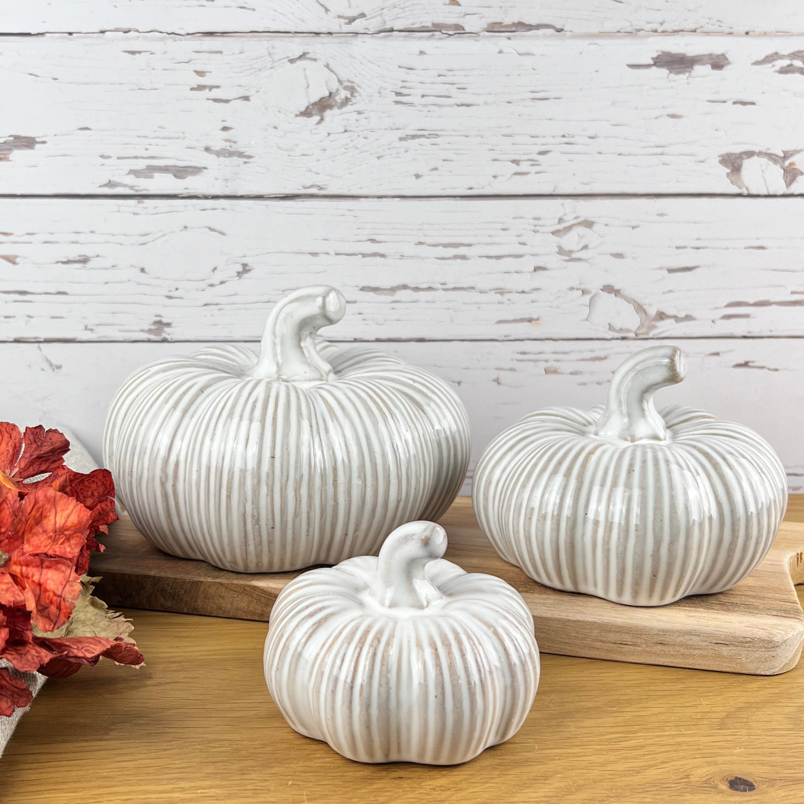 natural ceramic triple pumpkins