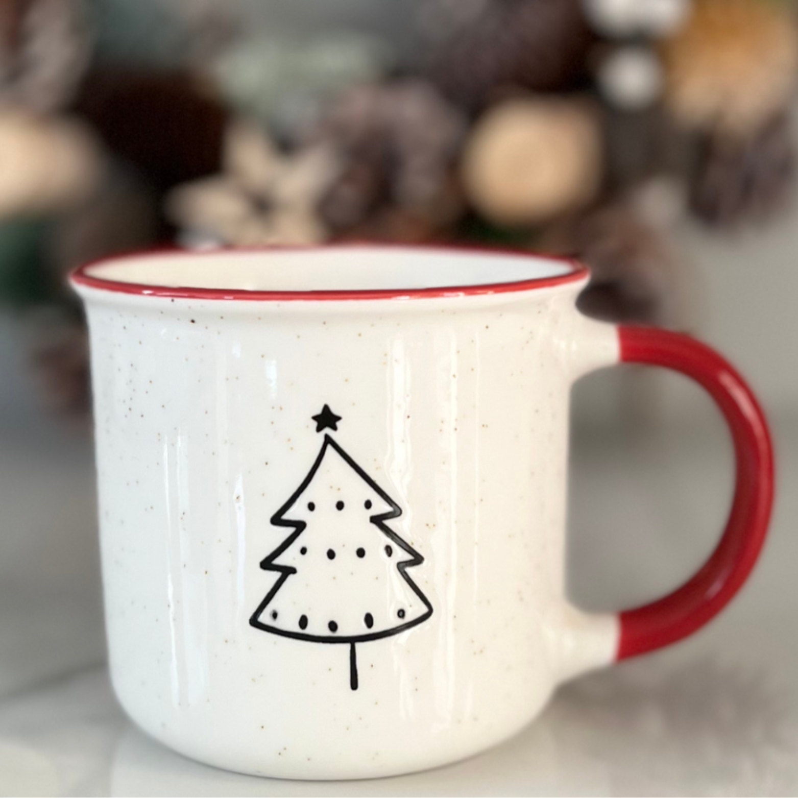 outline tree mug with red handle