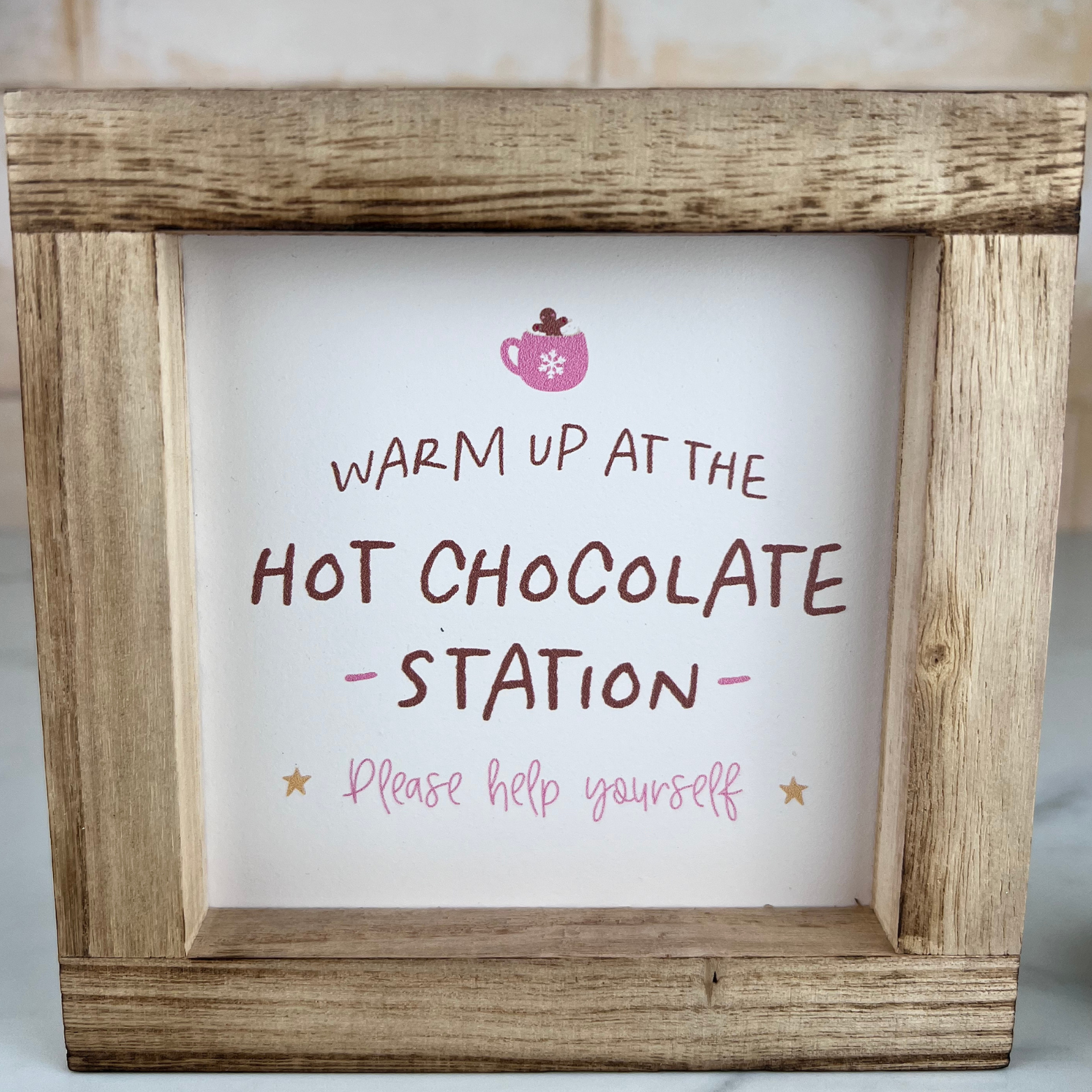 pink hot chocolate station sign