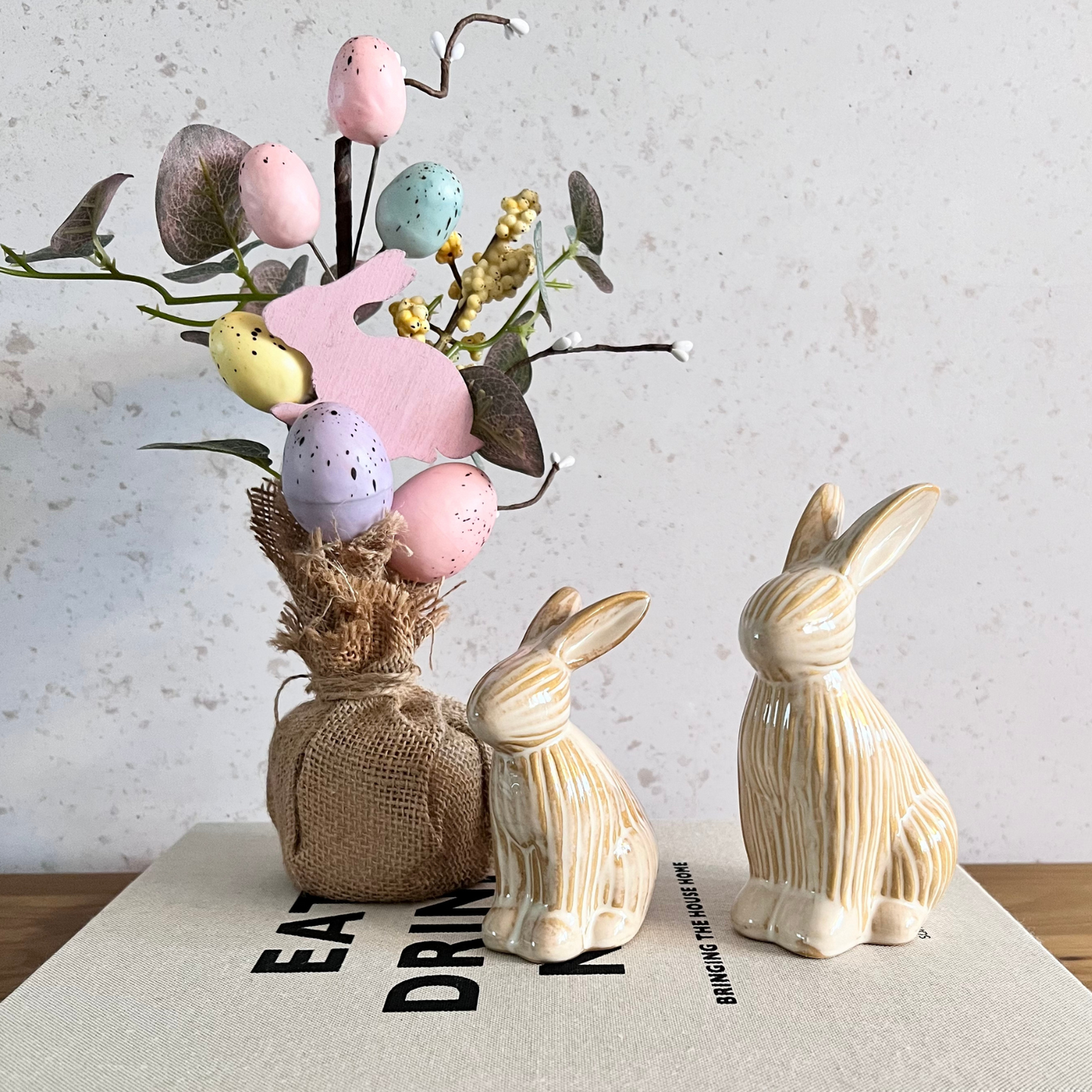 ribbed bunny duo with tree