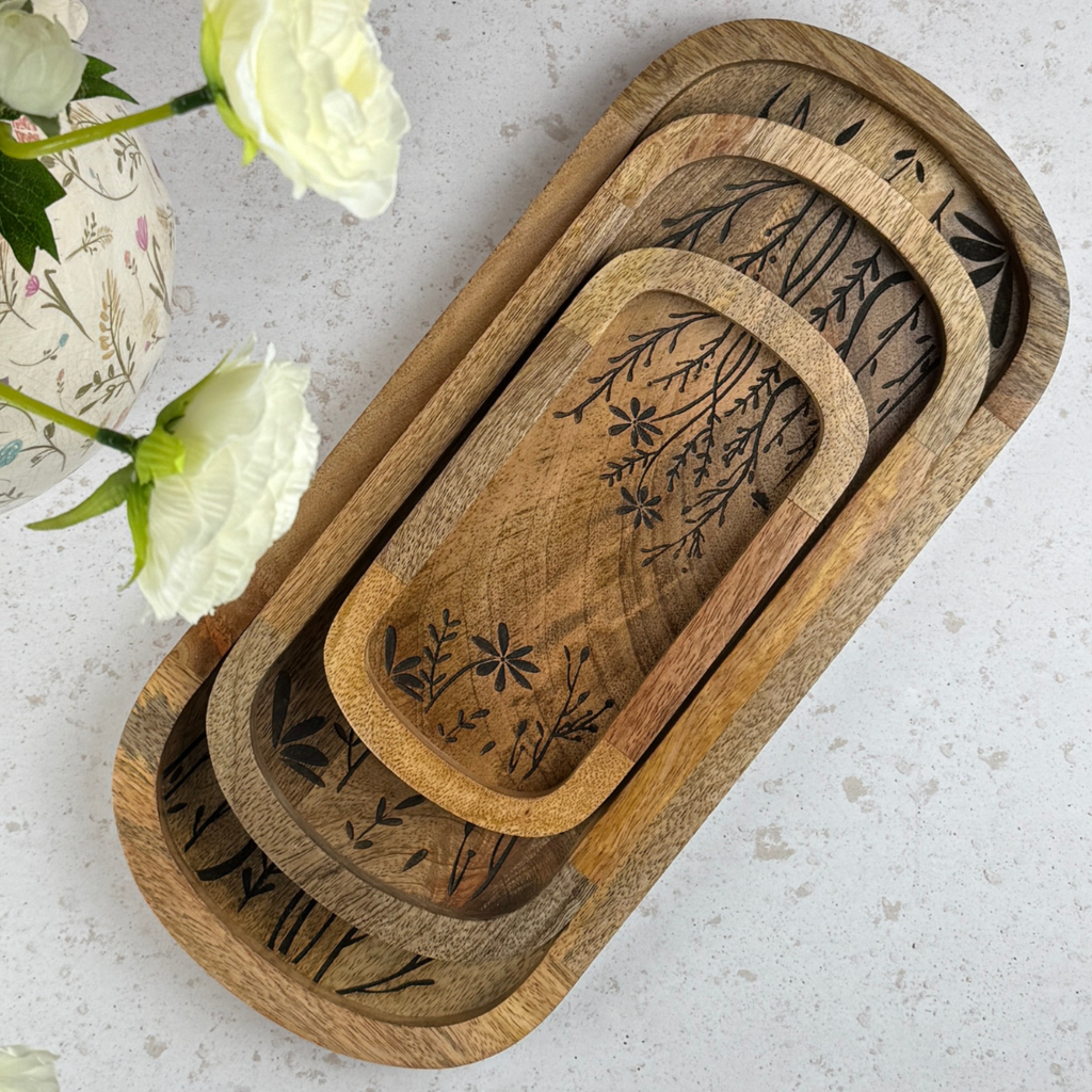 set of three floral trays