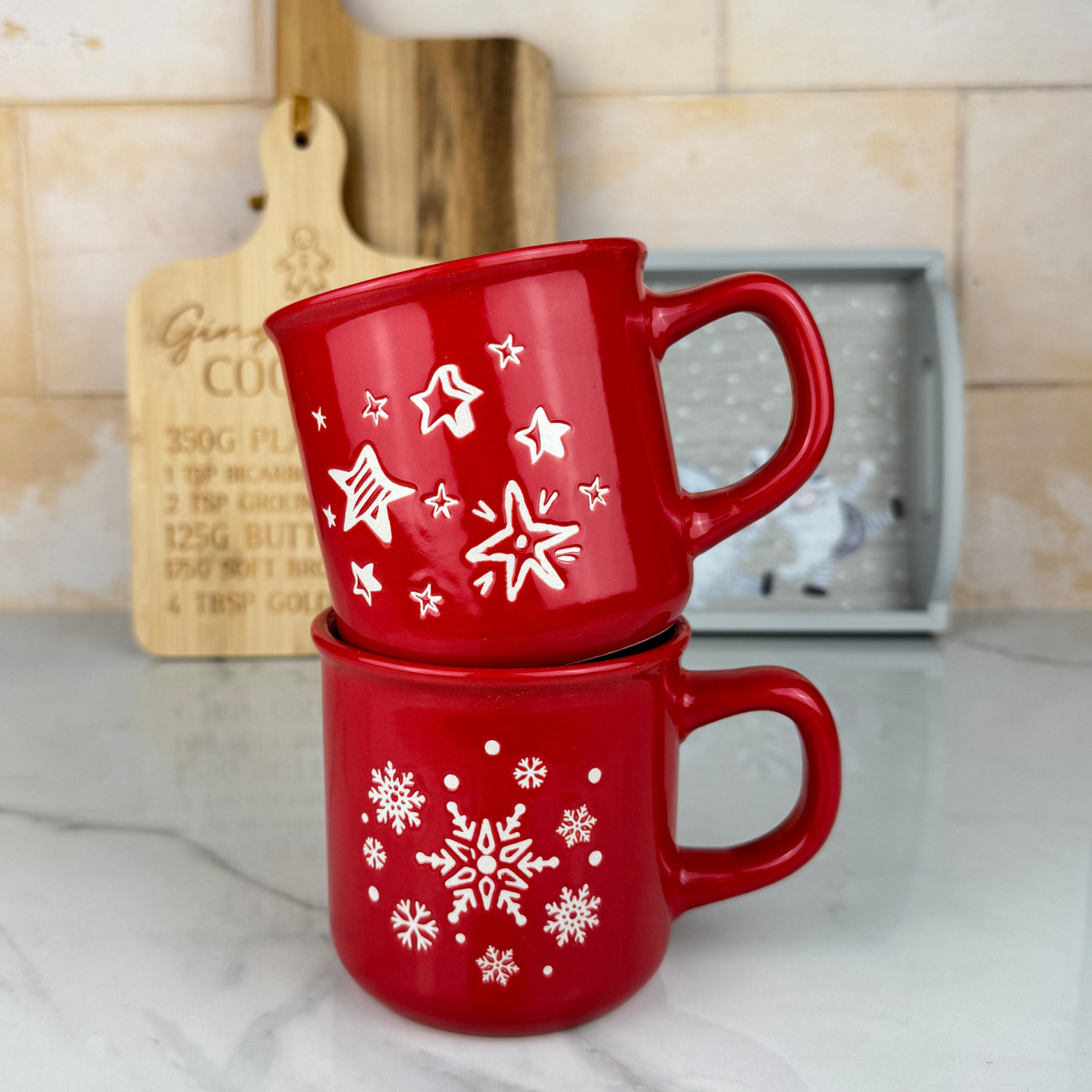 snowflake and star mug duo