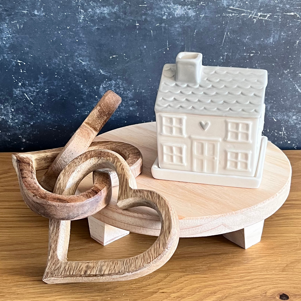 styling board with heart links and cottage incense burner high