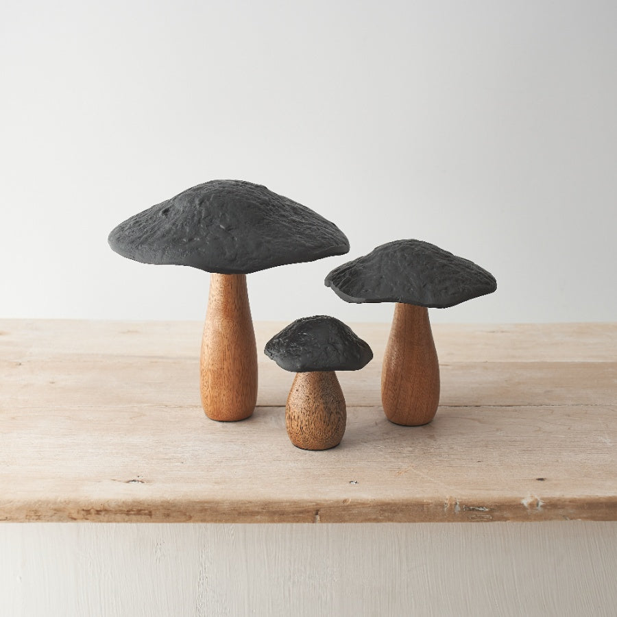 three black capped mushrooms