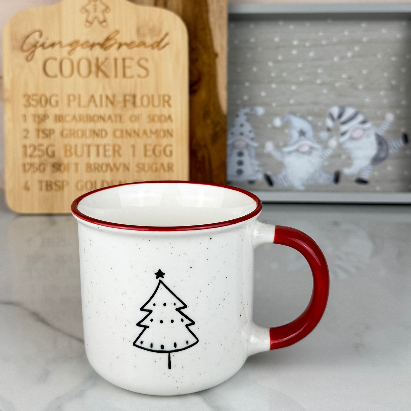 white christmas tree outline mug