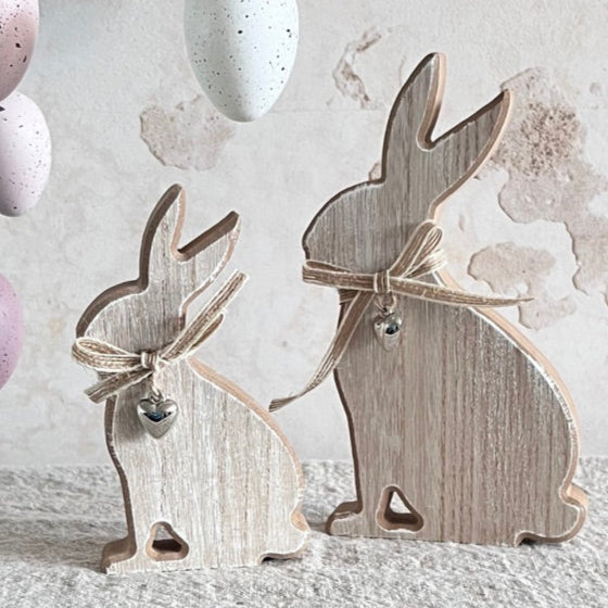 wooden bunny duo