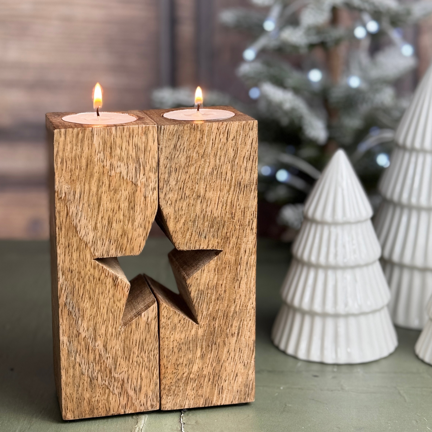 wooden star tea light holder