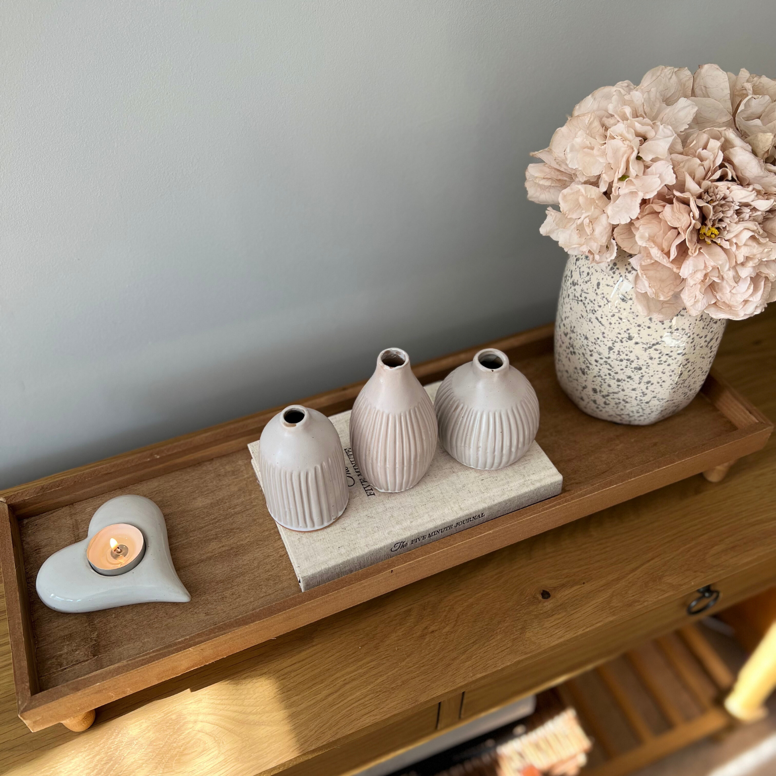 wooden styling tray with legs